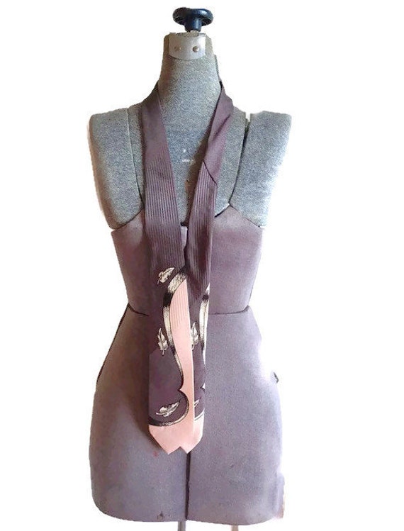 Vintage 1950s Pink Gray Print Necktie Penneys