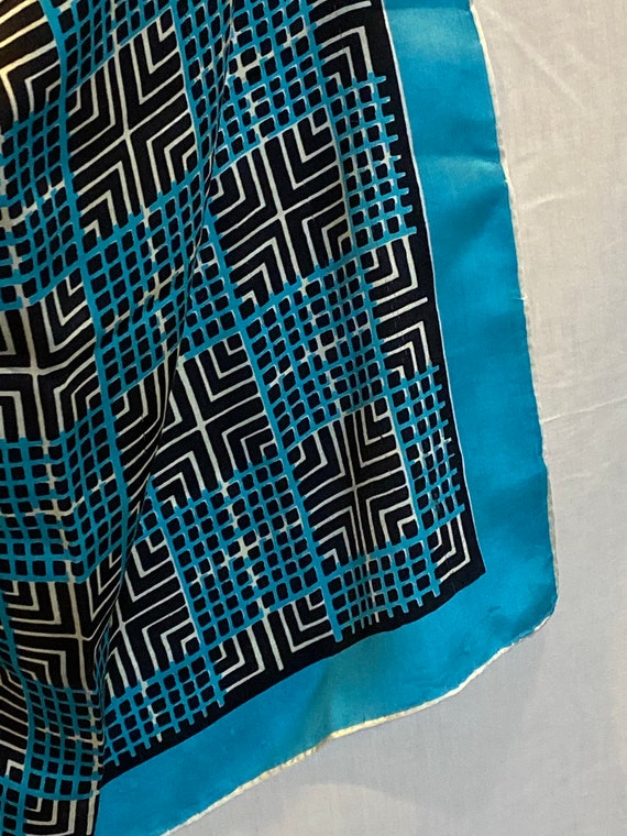 Vintage Silk Turquoise Geometric Print Scarf - image 2