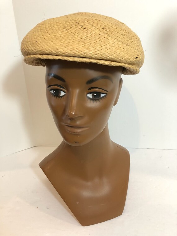 Vintage Woven Straw Newsboy Cap Driving Cap Gem