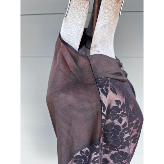 Vintage 60s Nightgown Black Nylon Sheer Flocked B… - image 2