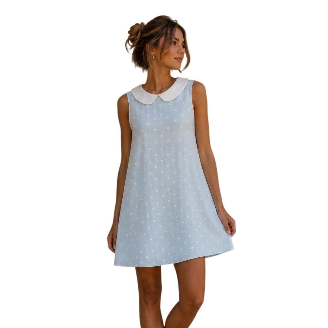 blu dot superchoice dresser Retro Stage Classic Denim Peter Pan Collar Sleeveless Mini Dress