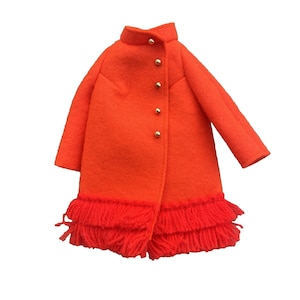 Vtg Barbie 1970 Fiery Felt #1789 Red Orange Coat Gold Buttons Fringe Trim Mattel