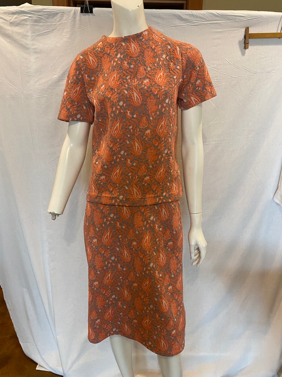Vintage 60s Orange Knit Skirt Suit