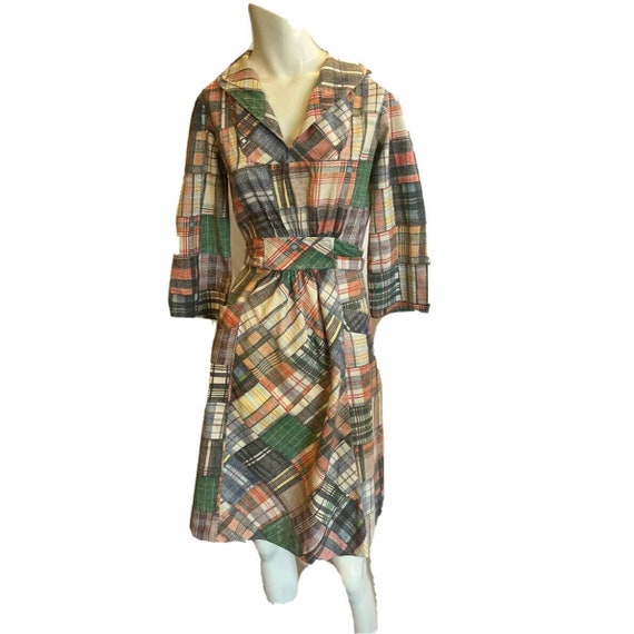 Vintage 70s  patchwork madras plaid dress  long s… - image 1