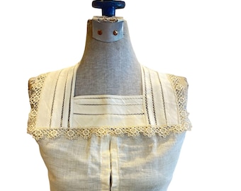 Antique Edwardian Cotton Embroidered Square Collar