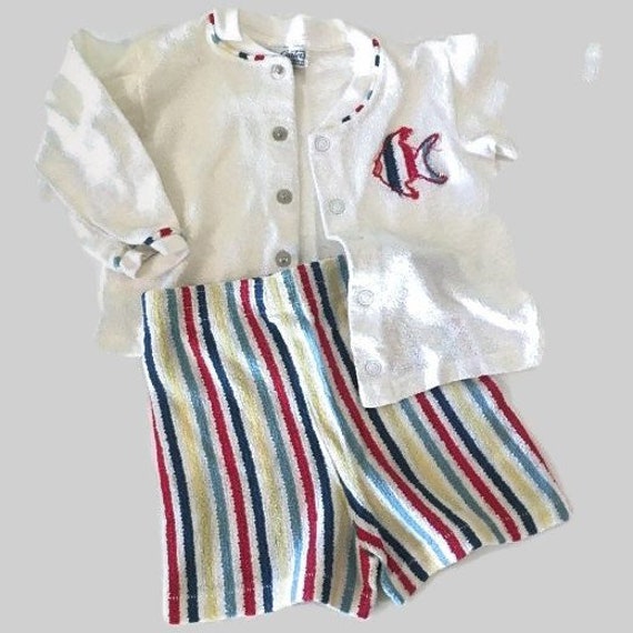 Vintage toddler terrycloth striped shorts set - image 1