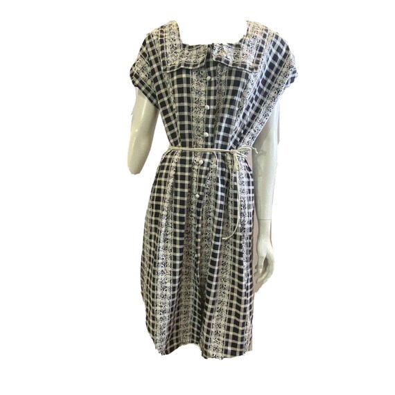 Vintage 50s Black and White Windowpane Shirt Dress