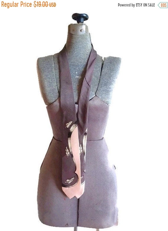 Vintage 1950s Pink Gray Print Necktie Penneys - image 1