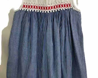 Vintage 60s Girls Dress Nautical style Empire waist Red White & Blue Size 8