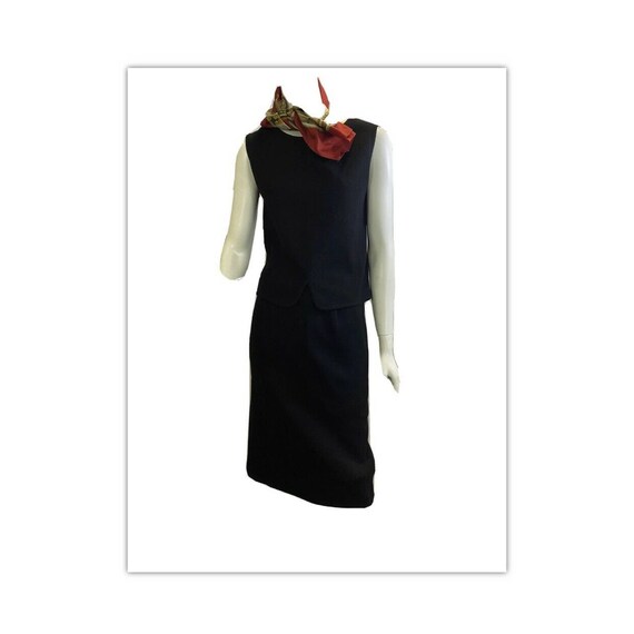 Vintage 60s Black Wool Italian Skirt Suit