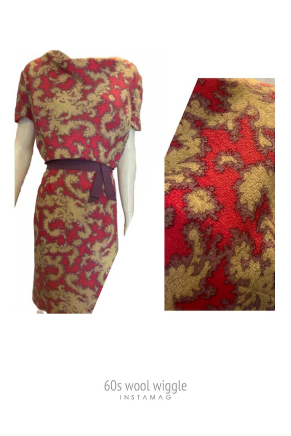 Vintage 60s Wool novelty print Wiggle dress / Jack