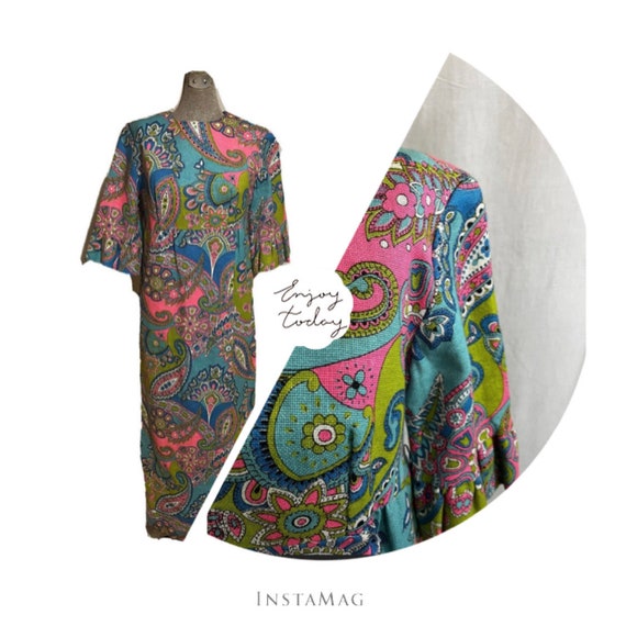 Vintage 60s Psychedelic Loungewear Maxi  Floral M… - image 1