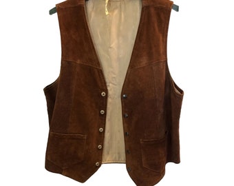 Vintage 50s Suede Snap Front Vest Chocolate Brown YELLOWSTONE RIP
