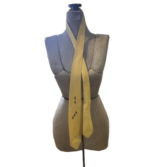 Vintage 60s Atomic Textured Rayon Necktie Yellow - image 1
