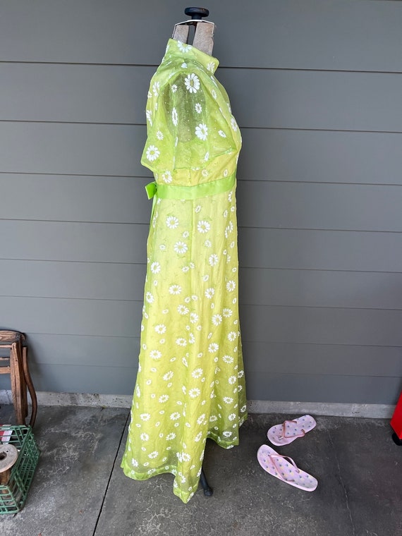 Vintage Chartreuse Voile Prom Dress Regency Flock… - image 7