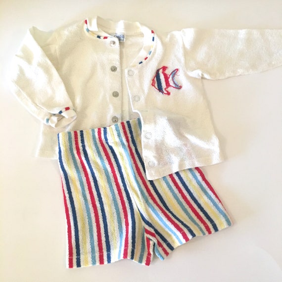 Vintage toddler terrycloth striped shorts set - image 2