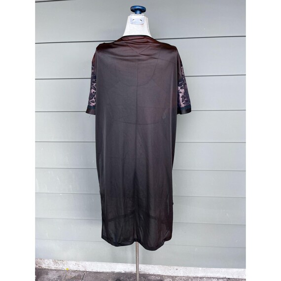 Vintage 60s Nightgown Black Nylon Sheer Flocked B… - image 4