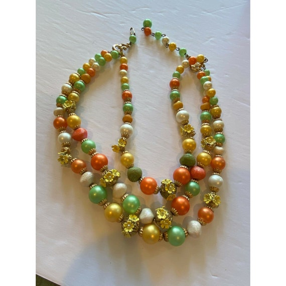 Vintage 60s Multi Strand Beaded Necklace Tropical… - image 6