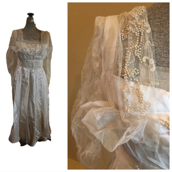 Antique Victorian Edwardian Satin Wedding Dress