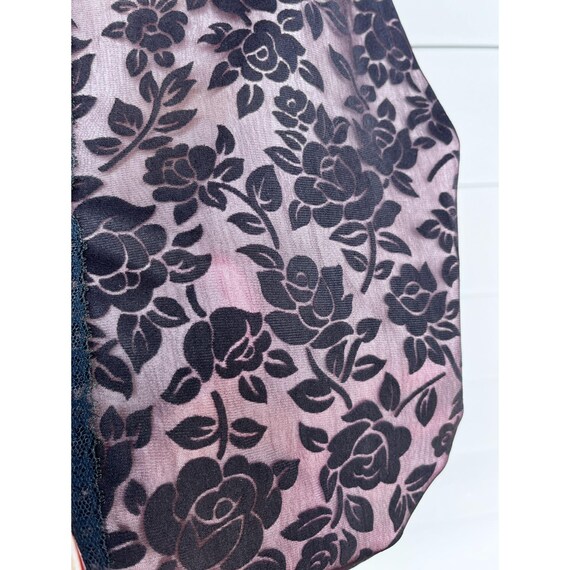 Vintage 60s Nightgown Black Nylon Sheer Flocked B… - image 6