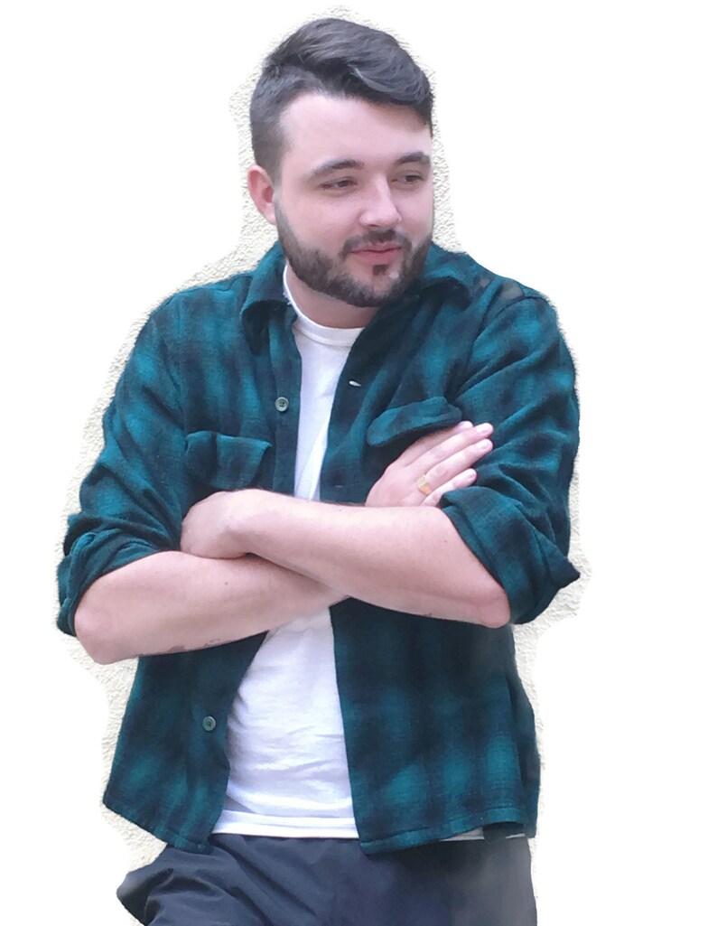 40s Vintage Green Wool Plaid Shirt Buck Skein Joe Green Black Plaid Button Front 2 pockets Hunting Outdoors Rockabilly Heavy Wool