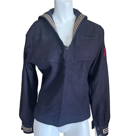 dress blue liberty cuffs Vintage 60s US Navy Wool Sailor Top: Embroidered Dragon Cuffs, USS Chicago Video Black and Gold Outfit Colour:Clear/White
