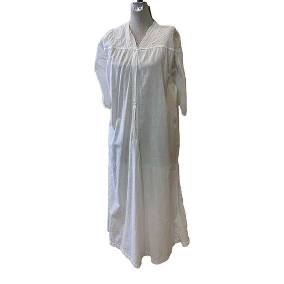 Antique Edwardian White Cotton Nightgown 3/4 butt… - image 1