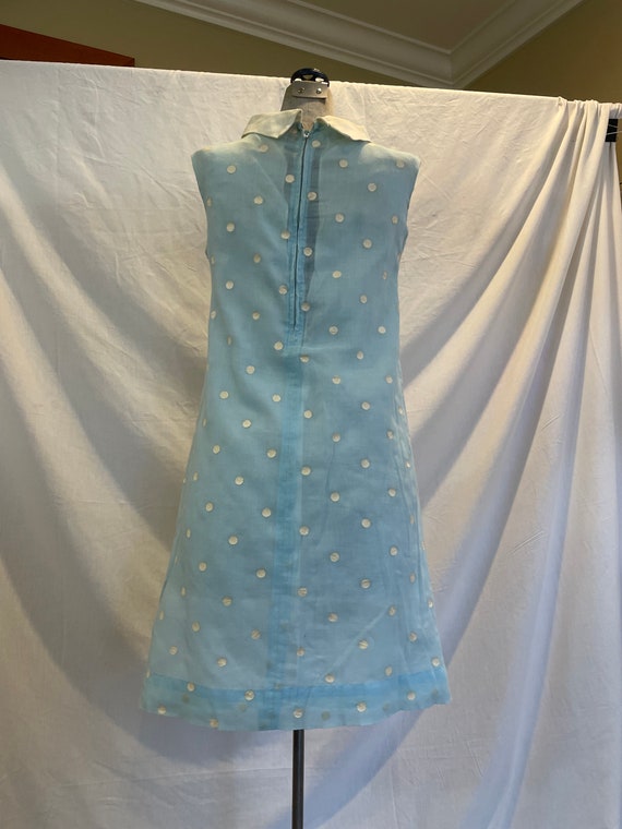 Vintage 60s Mini Dress White Collar Big Bow Blue … - image 4