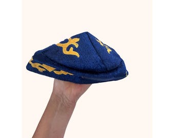 Royal Blue velvet fila cap with gold embroidery traditional yoruba hat