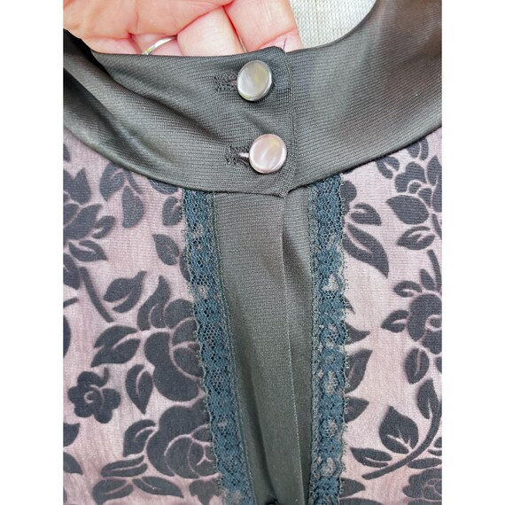 Vintage 60s Nightgown Black Nylon Sheer Flocked B… - image 7