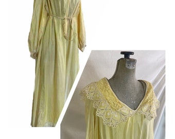 Vintage 80s hand dyed nightgown HUGE LACE Pilgrim collar XL