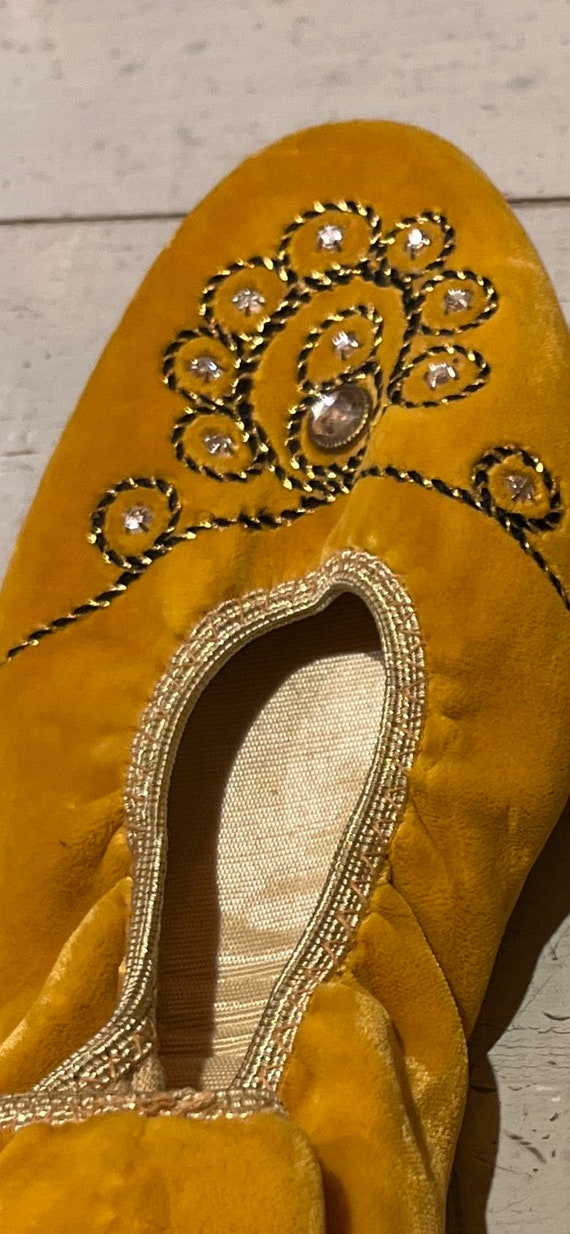 Vintage Gold Velvet Jeweled Slippers Old Store St… - image 3