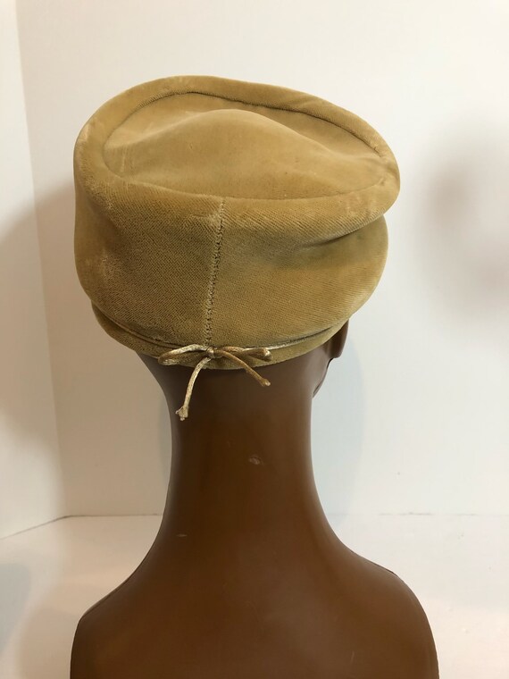Vintage 60s velvet union made pillbox hat camel c… - image 4