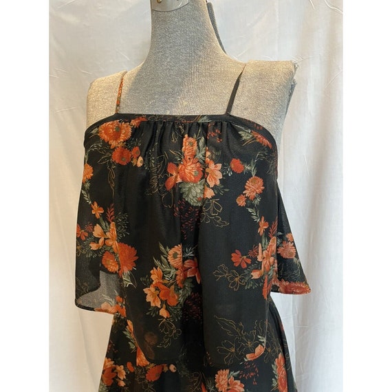 Vintage 70s Sheer Black Floral Tiered Disco Dress - image 5