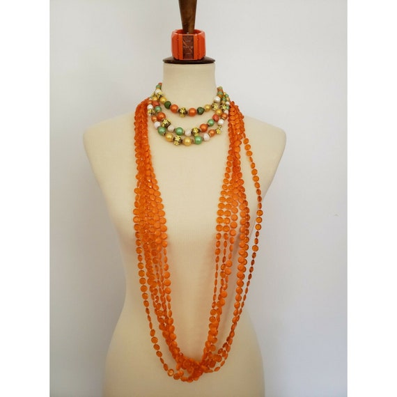 Vintage 60s Multi Strand Beaded Necklace Tropical… - image 10
