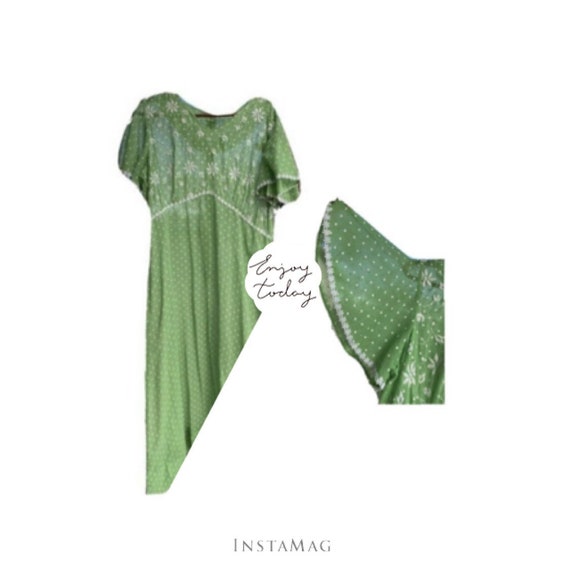 Vintage 60s Grass green Renfaire Dress Sheer Gree… - image 1