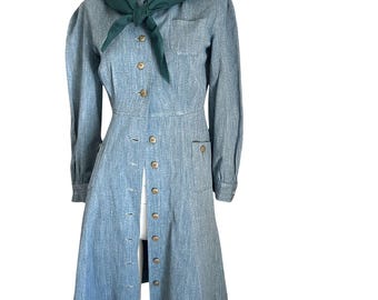 Vintage 50s GSA Uniform Dress w Neckerchief/Green Trefoil Embroidered Collar