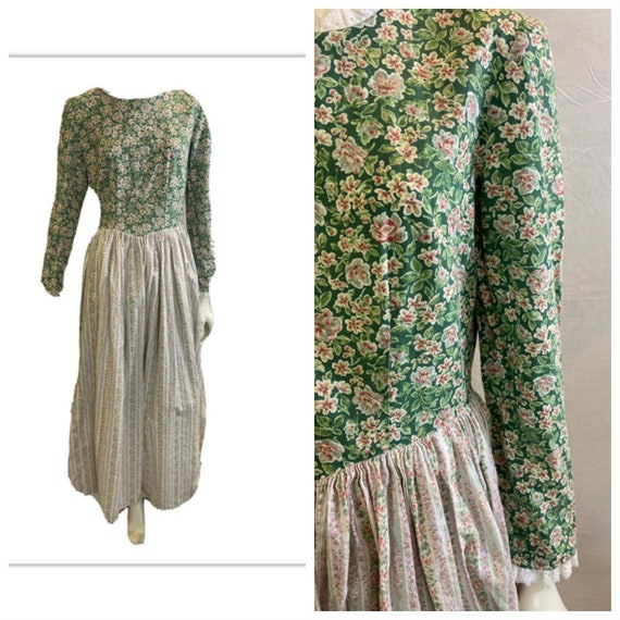 Vintage 60s Green Cotton Floral Maxi