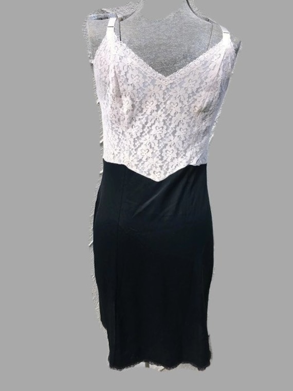 Vintage 60s Lace Black and White Slip