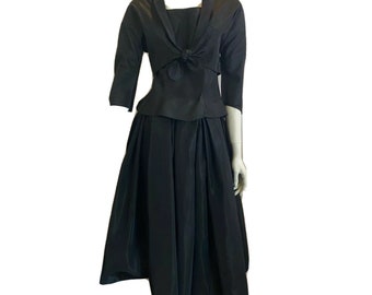 Vintage 40s Black Full skirt & jacket Chumley by Charles Berg Black Rayon Skirt Bolero top