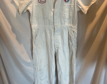 Vintage General Motors Weiß Fischgrät Overall XL Geprügelt