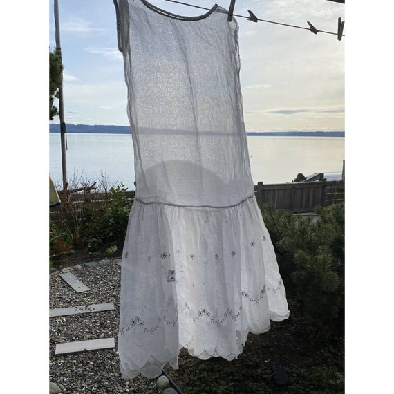 Antique Victorian White Tea Dress Blue Floral Embroid… Gem