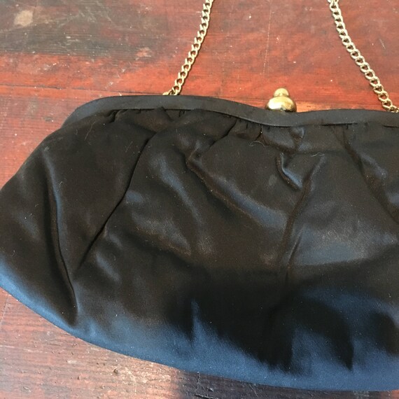 Vintage 40s Black Satin Evening Bag Clutch - image 3