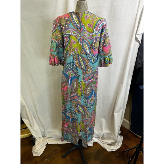 Vintage 60s Psychedelic Loungewear Maxi  Floral M… - image 3