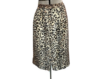 Vintage Faux Fur Leopard Print Retro Pencil Straight Skirt Size M