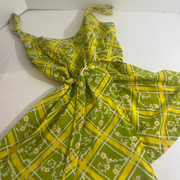 Vintage 60s Mary Stewart Tankini lime green floral/lime green print mini dress