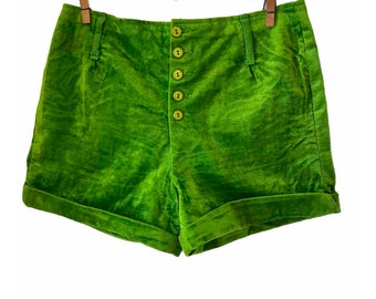 Vintage crushed velvet lime green shorts hot pants