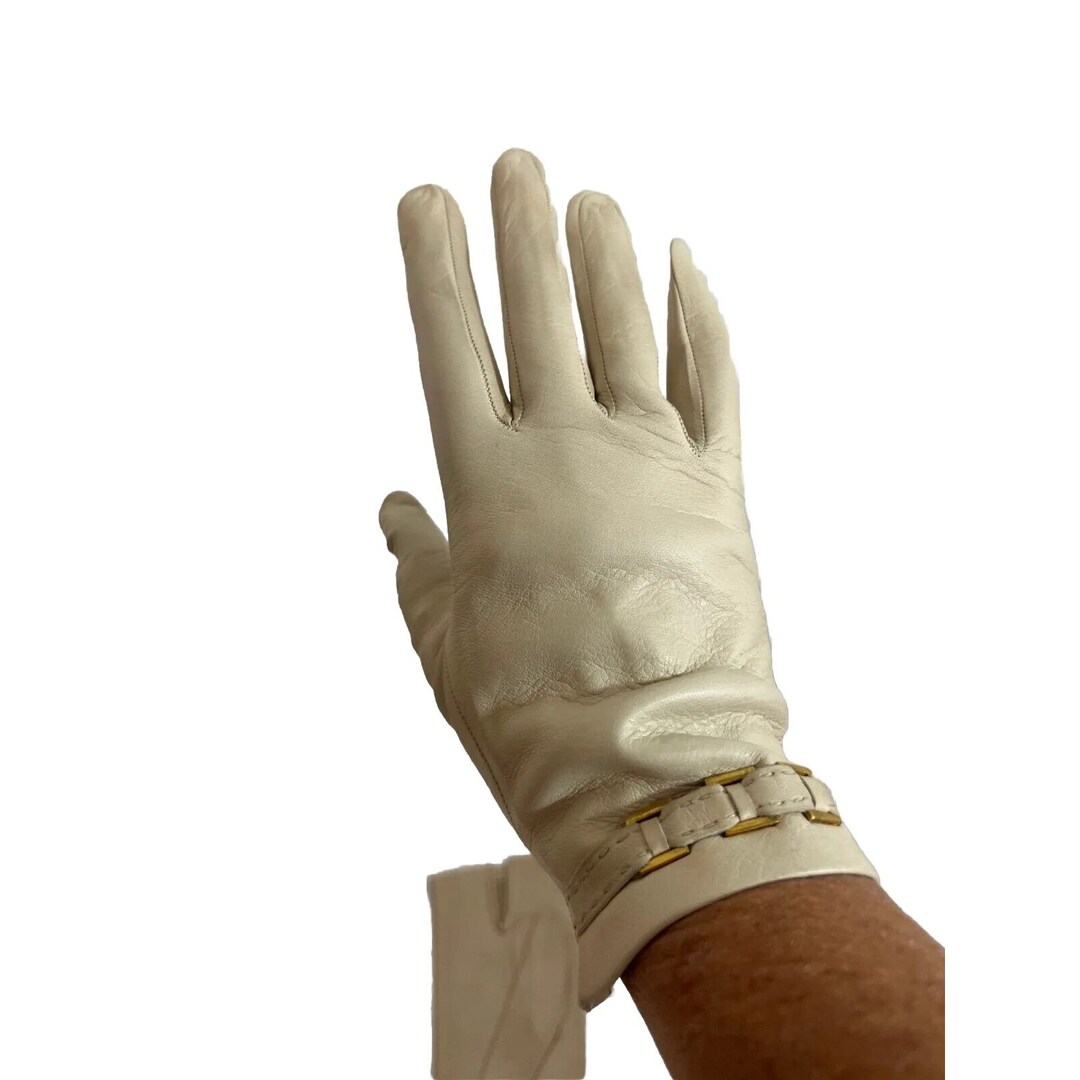 Vintage Italian Cream Leather Gloves Gold Detail NIP Etsy