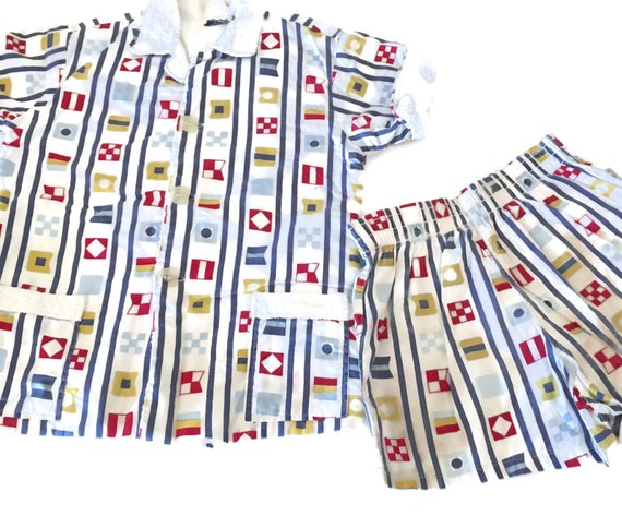 Vintage Toddler Nautical Terrycloth Shorts Set - image 1