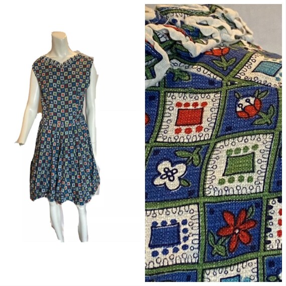 Vintage 40s Navy Floral Dress